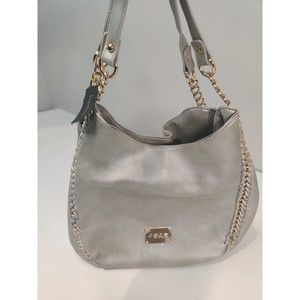 NWT BEBE Colette Triple Entry Silver Metallic Hobo Bag #WBE05-199